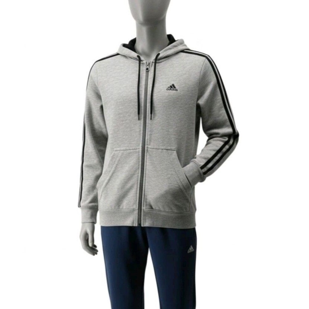 Adidas Full Zip Hoodie Youth Y S Gray 3 Stripe Jacket Sweatshirt Size 140